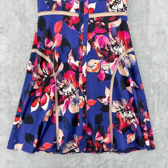 Adrianna Papell Dress 2 Floral Event Career Classic Stretch Lined Zip Blue Pink - Picture 7 of 15